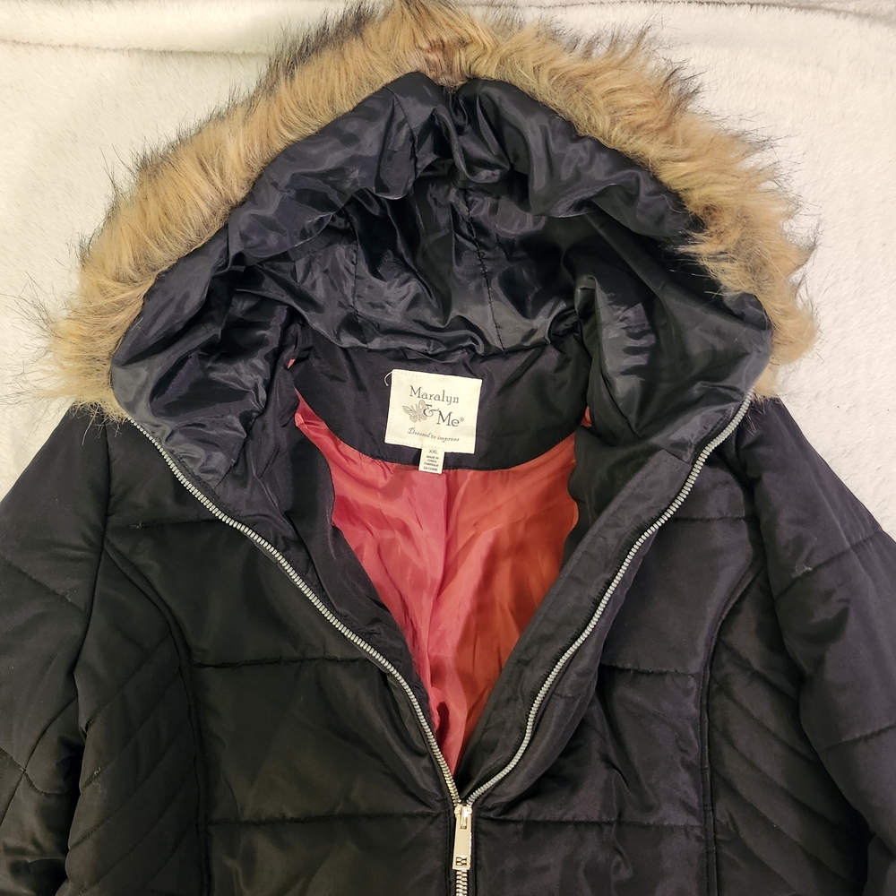 Maralyn & Me Black Quilted Jacket with Faux Fur Hood